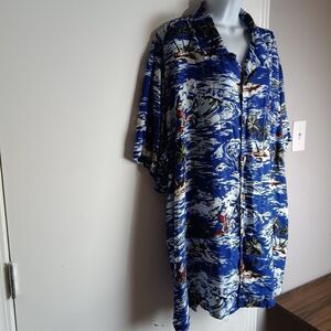 KS Island Shirt Mens 4XL Tall Santa Surfing Hawaiian Button Up Holiday Rayon